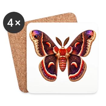 Cecropia Moth Hyalophora cecropia Cartoon Style - Coasters (set of 4) - white - Front