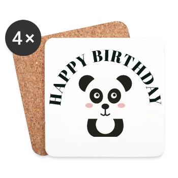 HERZLICHEN GLÜCKWUNSCH ZUM GEBURTSTAG, PANDA - Untersetzer (4er-Set) - Weiß - Vorne