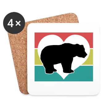 Bär Herz Retro-Style - Untersetzer (4er-Set) - Weiß - Vorne