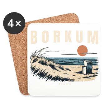 Borkum Nordsee Inselzeit Retro Strandkorb - Untersetzer (4er-Set) - Weiß - Vorne