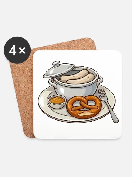 Deftige bayerische Brotzeit - Untersetzer (4er-Set) - Weiß