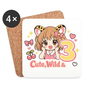 Cute Wild & 3 Leopard Girl Theme - Untersetzer (4er-Set) - Weiß - Vorne