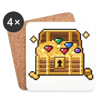 Pixel Art Schatztruhe voller Gold und Edelsteine - Untersetzer (4er-Set) - Weiß - Vorne