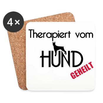 Therapiert vom Hund Hunde Tier Haustier Geschenk - Untersetzer (4er-Set) - Weiß - Vorne