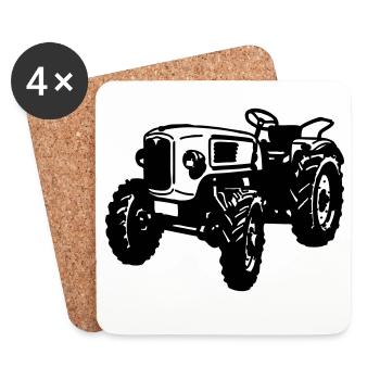 Traktor , Trecker , Landmaschine Traktoren , (25) - Untersetzer (4er-Set) - Weiß - Vorne