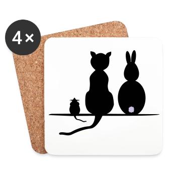 Katz Maus Hase - Untersetzer (4er-Set) - Weiß - Vorne