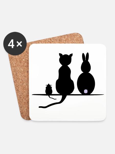 Katz Maus Hase - Untersetzer (4er-Set) - Weiß