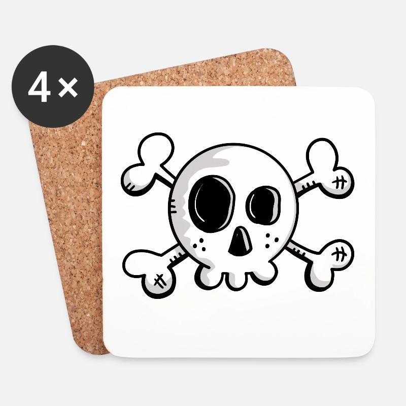 Small skull with crossed bones - Coasters (set of 4) - white