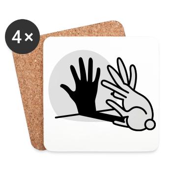 Handschatten Kaninchen 2 clr - Untersetzer (4er-Set) - Weiß - Vorne