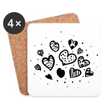 Coeurs partout - Dessous de verre (lot de 4) - blanc - Devant