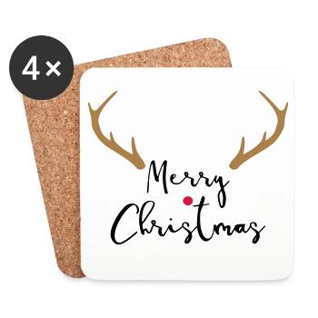 Merry Christmas Antlers I Christmas - Coasters (set of 4) - white - Front