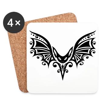 Flying Bat, Tribal and Tattoo Design - Coasters (set of 4) - white - Front