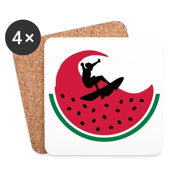 Surfeur de pastèque - Dessous de verre (lot de 4) - blanc - Devant