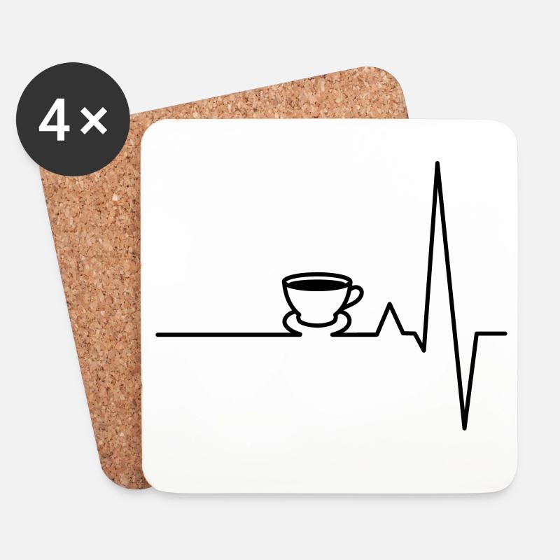 EKG Kaffee Herzschlag - Untersetzer (4er-Set) - Weiß