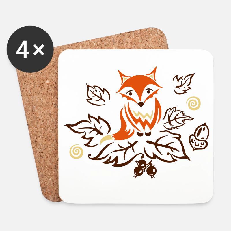 Kleiner Fuchs mit Blättern, Herbst, fox - Untersetzer (4er-Set) - Weiß