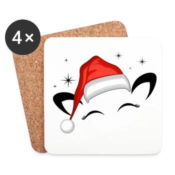 Katze Santa Hut Leuchtende Sterne - Untersetzer (4er-Set) - Weiß - Vorne