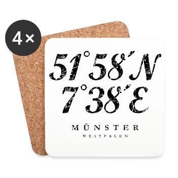 Münster Westfalen Koordinaten (Vintage/Schwarz) - Untersetzer (4er-Set) - Weiß - Vorne