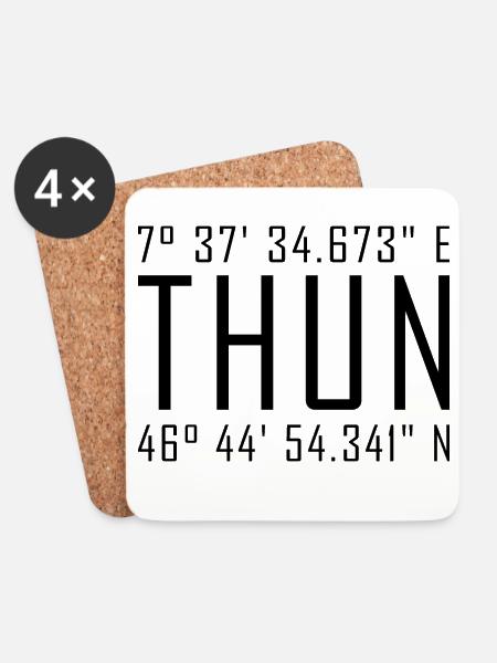 Thun Koordinaten – Typografie mit Ortsbezug Besch - Untersetzer (4er-Set) - Weiß
