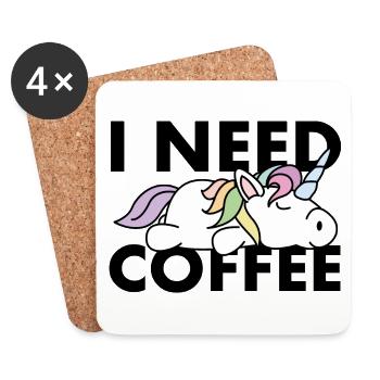 Lustiges Einhorn ich brauche Kaffee - Untersetzer (4er-Set) - Weiß - Vorne