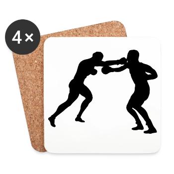 Combat de boxe - Dessous de verre (lot de 4) - blanc - Devant