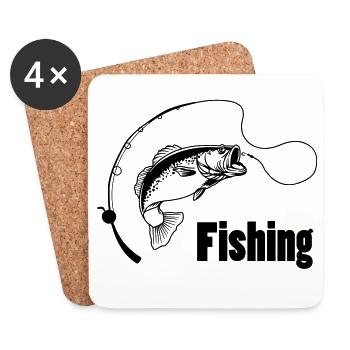 Fishing rod with hook and fish - Coasters (set of 4) - white - Front