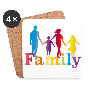 kunterbunte Familie,Vater,Mutter,Tochter und Sohn - Untersetzer (4er-Set) - Weiß - Vorne