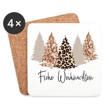 Frohe Weihnachten Glitzer Tannenbaum Leopard - Untersetzer (4er-Set) - Weiß - Vorne