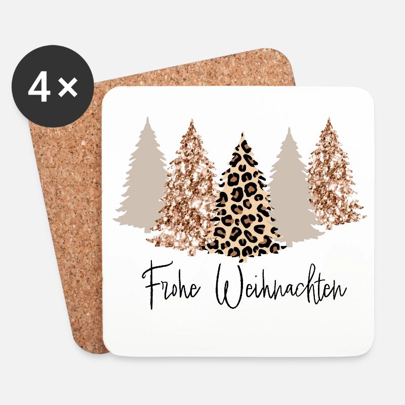 Frohe Weihnachten Glitzer Tannenbaum Leopard - Untersetzer (4er-Set) - Weiß