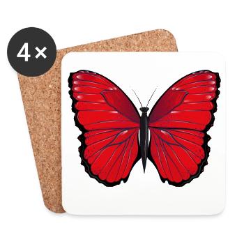 red butterfly hand-drawn and coloured - Coasters (set of 4) - white - Front