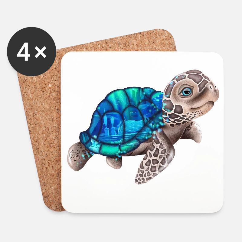 Süße Schildkröte Atlantis - Untersetzer (4er-Set) - Weiß