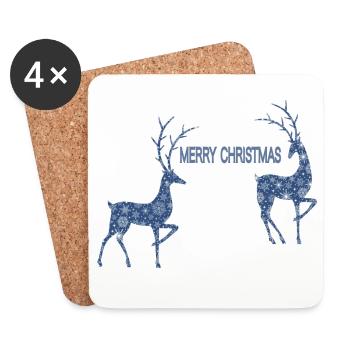 Blaues Rentier-Paar zu Weihnachten - Untersetzer (4er-Set) - Weiß - Vorne