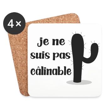je ne suis pas calinable -no hug -cactus succulent - Dessous de verre (lot de 4) - blanc - Devant