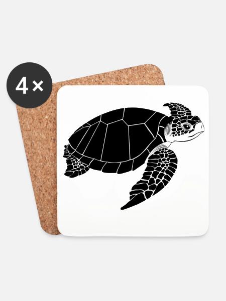 Schildkröte Schwarzweiß - Untersetzer (4er-Set) - Weiß