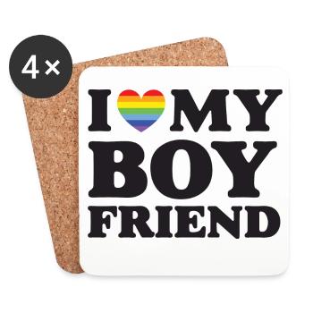 J’aime mon petit ami - LGBTQ - Dessous de verre (lot de 4) - blanc - Devant