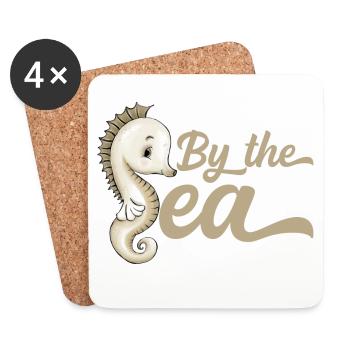 Au bord de la mer « ByeTheSea » hippocampe - Dessous de verre (lot de 4) - blanc - Devant