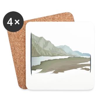 Flusslandschaft gemalt Pastell mit Pinselrahmen - Untersetzer (4er-Set) - Weiß - Vorne