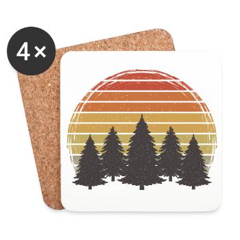 Vintage Forest Grunge Tree Retro Nature Sunset Trees - Coasters (set of 4) - white - Front