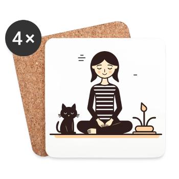 Entspannung mit Katze - Untersetzer (4er-Set) - Weiß - Vorne