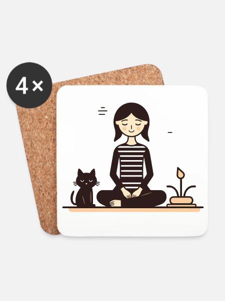 Relaxing with a cat - Coasters (set of 4) - white