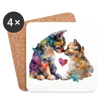 zauberhafte Katzen mit Herz - Untersetzer (4er-Set) - Weiß - Vorne