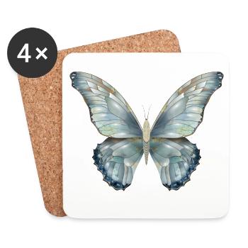 Papillon dans de délicates nuances de bleu peint à la main - Dessous de verre (lot de 4) - blanc - Devant