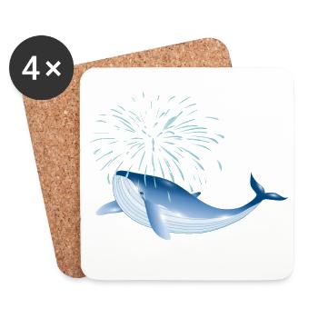 poisson baleine bleu vif dans l’océan avec fontaine - Dessous de verre (lot de 4) - blanc - Devant