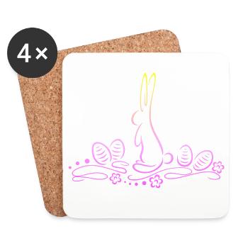 Silhouette de lapin de Pâques avec des œufs de Pâques - Dessous de verre (lot de 4) - blanc - Devant
