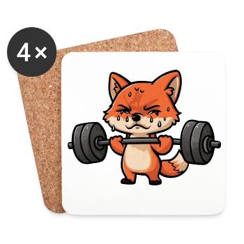 Red Fox at Barbell Workout: Weightlifting - Coasters (set of 4) - white - Front