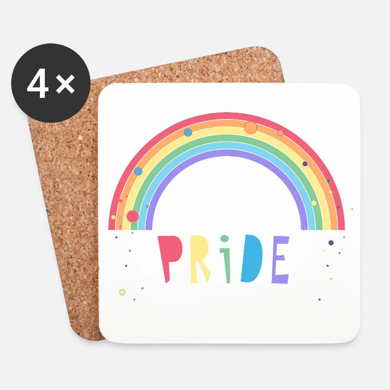 bunter Pride Schriftzug mit Regenbogen - Untersetzer (4er-Set) - Weiß