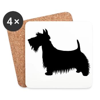 A silhouette illustration of a Scots Terrier Dog - Coasters (set of 4) - white - Front