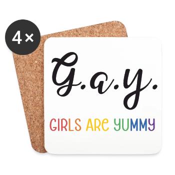 LGBT Pride Month - G.A.Y - Girls are yummy - Coasters (set of 4) - white - Front