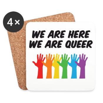 Mois de la fierté LGBT - Nous sommes ici, nous sommes queer - Dessous de verre (lot de 4) - blanc - Devant