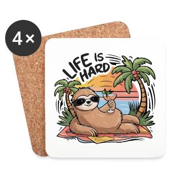 Life is hard, Sloth relaxing at the beach - Coasters (set of 4) - white - Front