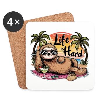 Life is hard, Sloth relaxing at the beach - Coasters (set of 4) - white - Front